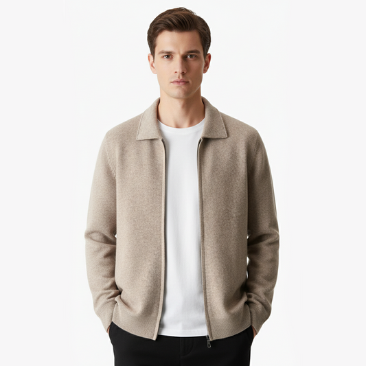 MERINO WOOL ZIP POLO CARDIGAN
